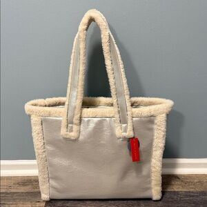 Kelly & Katie Silver Tote with Cream Trim